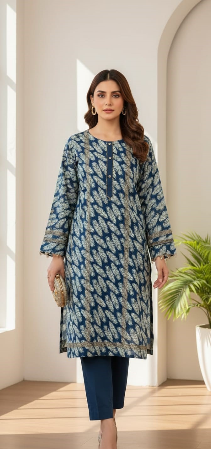 Indigo Plume Embroidered 2-PC