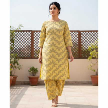 Amber Leaf Block-Print Lawn 2-Piece Suit