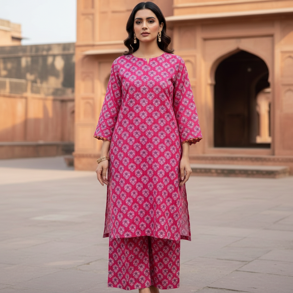 Magenta Geometric Paisley Set