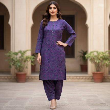Indigo Bloom Geometric Lawn 2-Piece