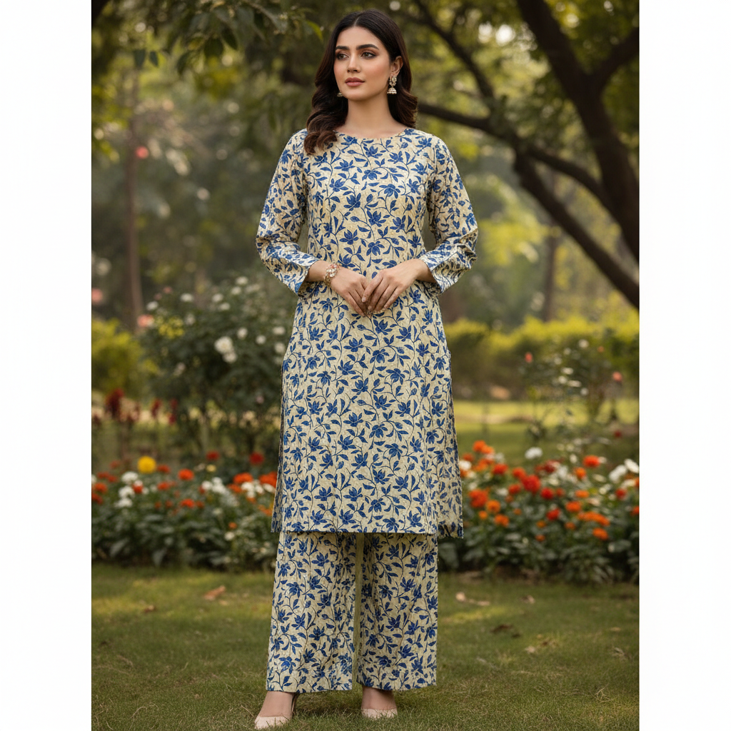 Azure Vine Printed Lawn 2-Piece