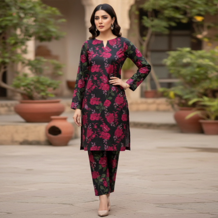 Magenta Noir Floral Lawn 2-Piece