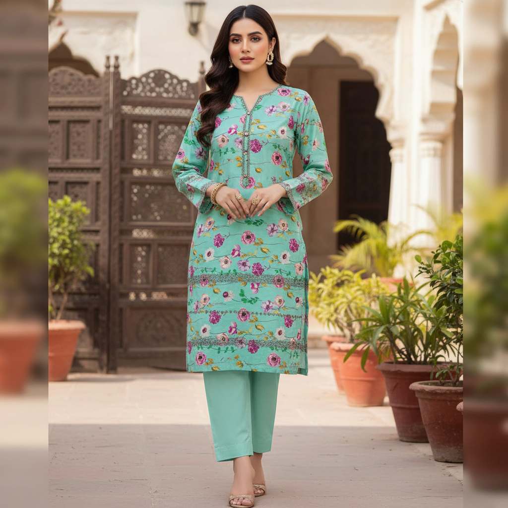 Mint Gardenia Embroidered 2-PC